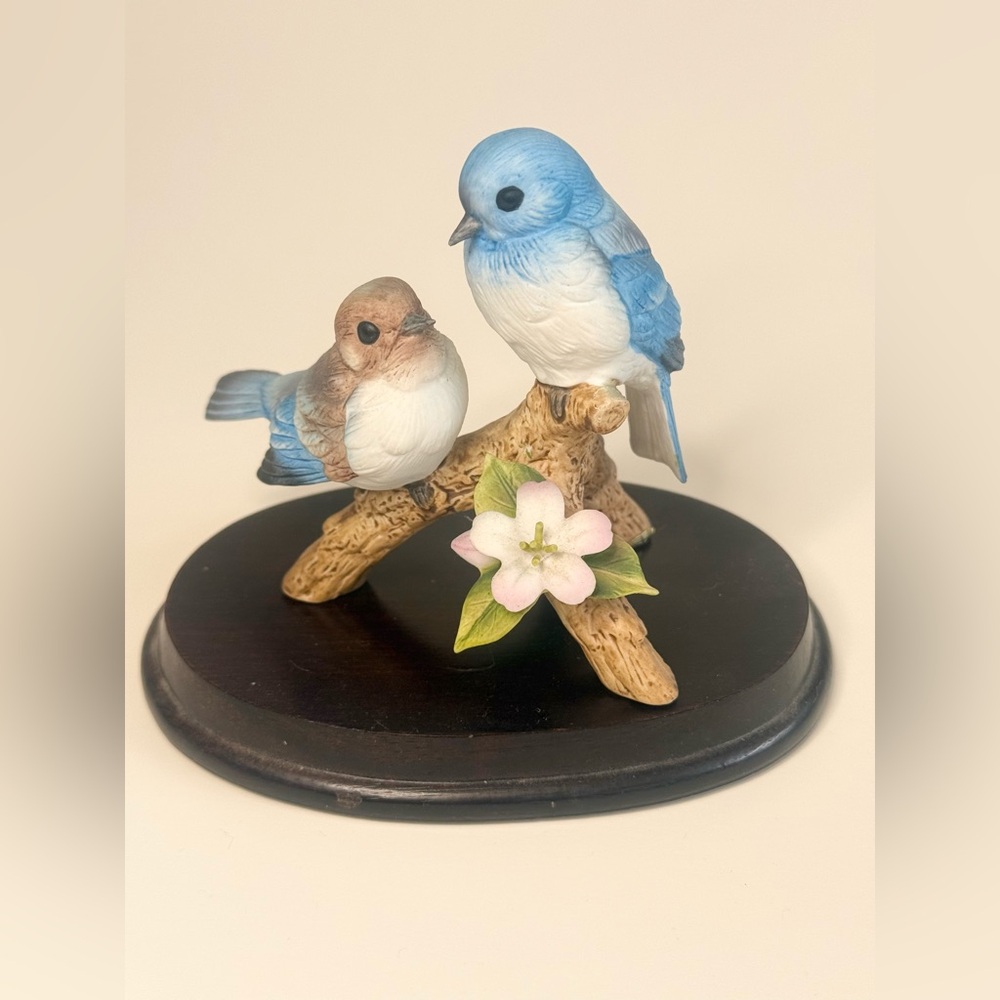Andrea by Sadek Porcelain Blue Birds Branch Flower Japan 7955 3x3.5 Figurine VTG